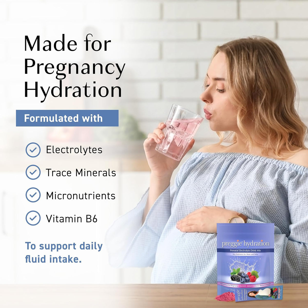 Three Lollies Preggie Hydration Sachets for Mums-to-Be, Electrolyte Drink Mix with Vitamin B6, Pregnancy Hydration Powder, – Image 3