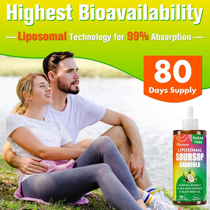 Soursop Multivitamin Liquid Drops – 10 in 1 with Leaf Extract & Sea Moss, 80 mL (80-Day Supply)