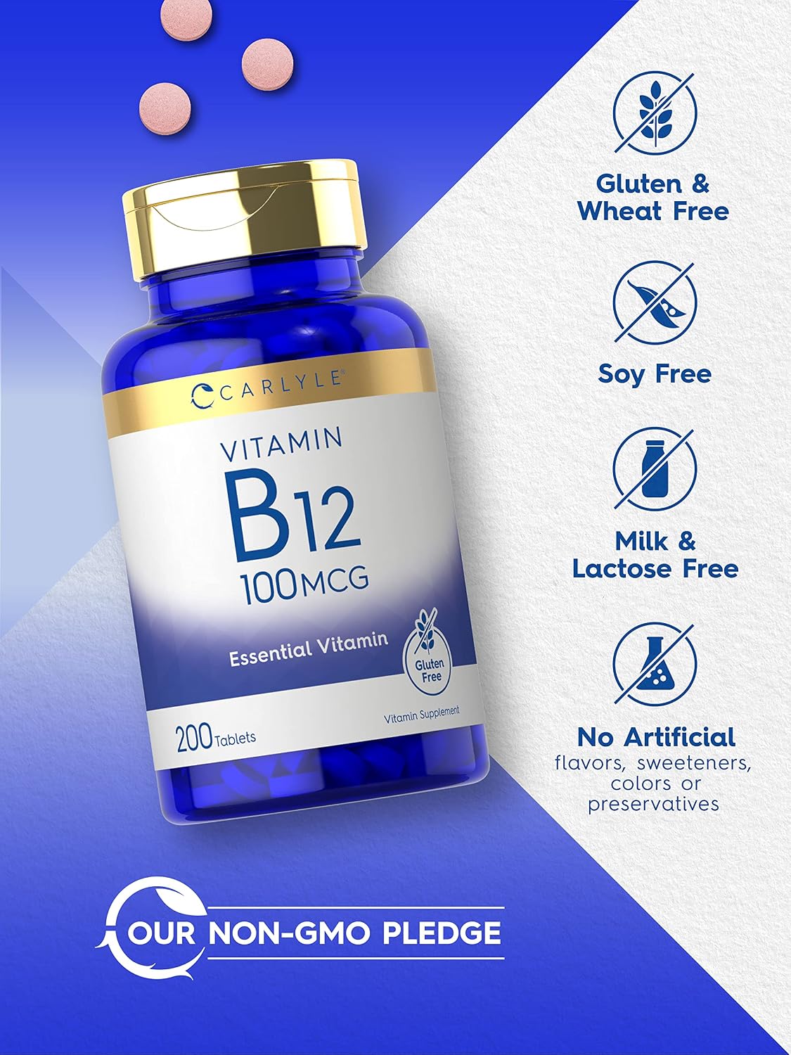 Carlyle Vitamin B12 100mcg | 200 Tablets | Vegan, Non-GM, Gluten free Supplement - görsel 4