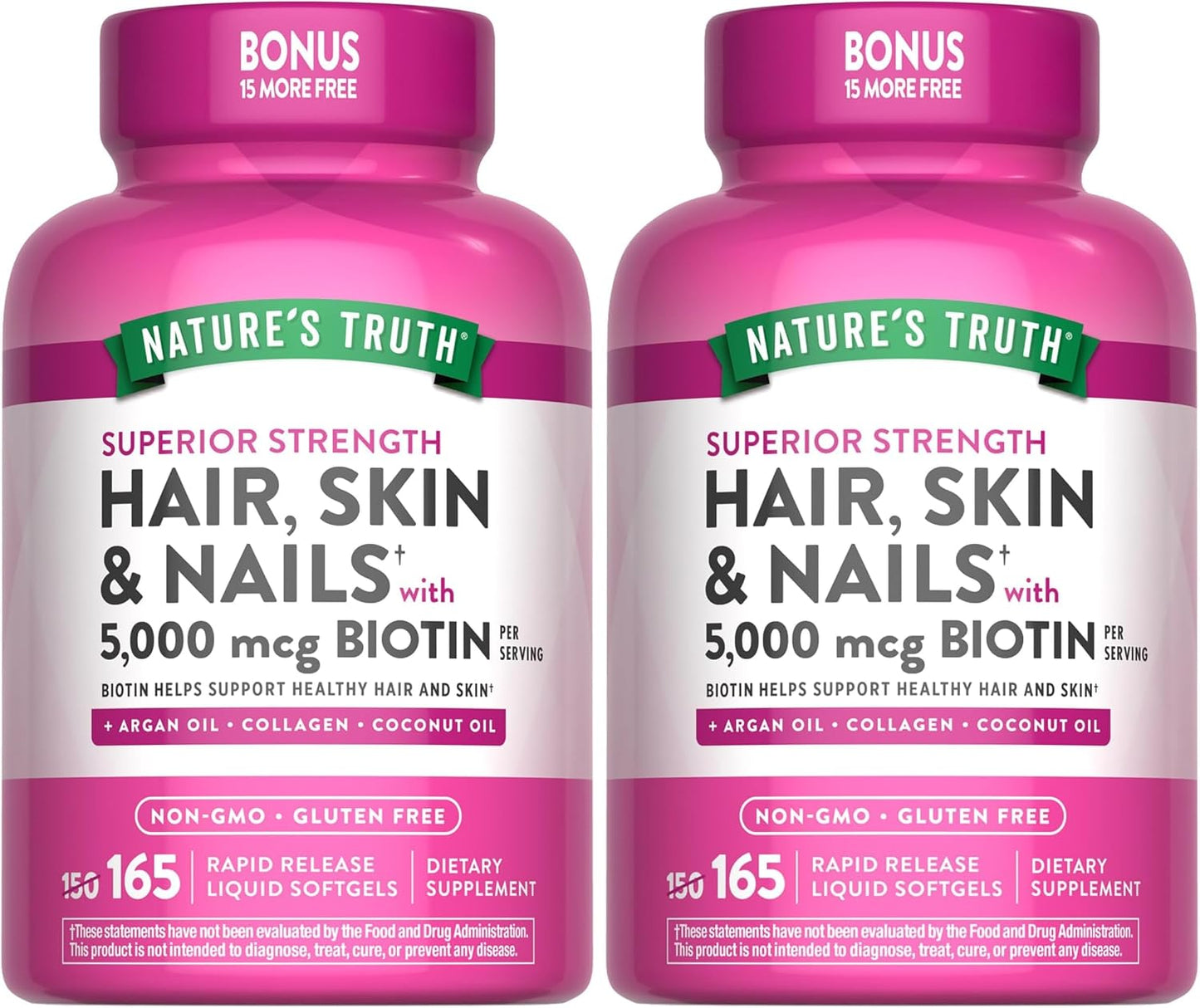 Nature's Truth Hair, Skin & Nails Vitamin | 5000mcg Biotin | 165 Softgels | with Collagen | Non-GM & Gluten free Supplement - görsel 8