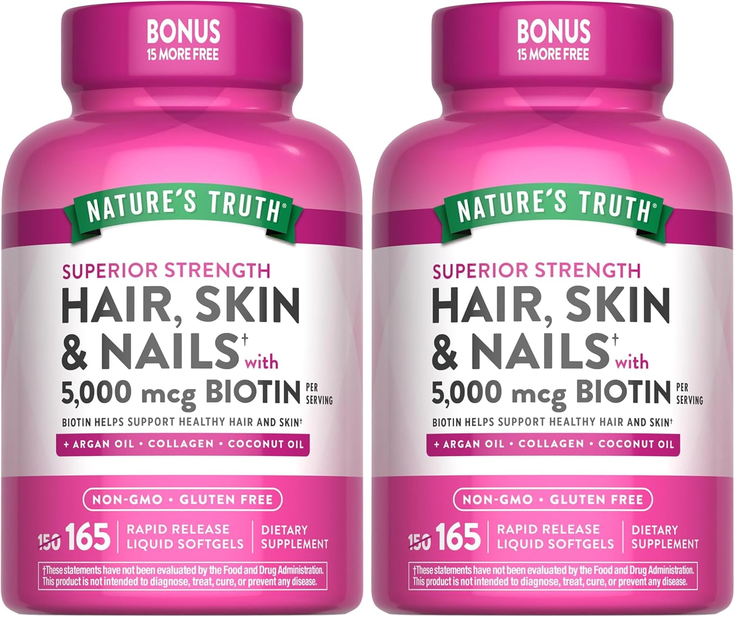 Nature's Truth Hair, Skin & Nails Vitamin | 5000mcg Biotin | 165 Softgels | with Collagen | Non-GM & Gluten free Supplement - görsel 8