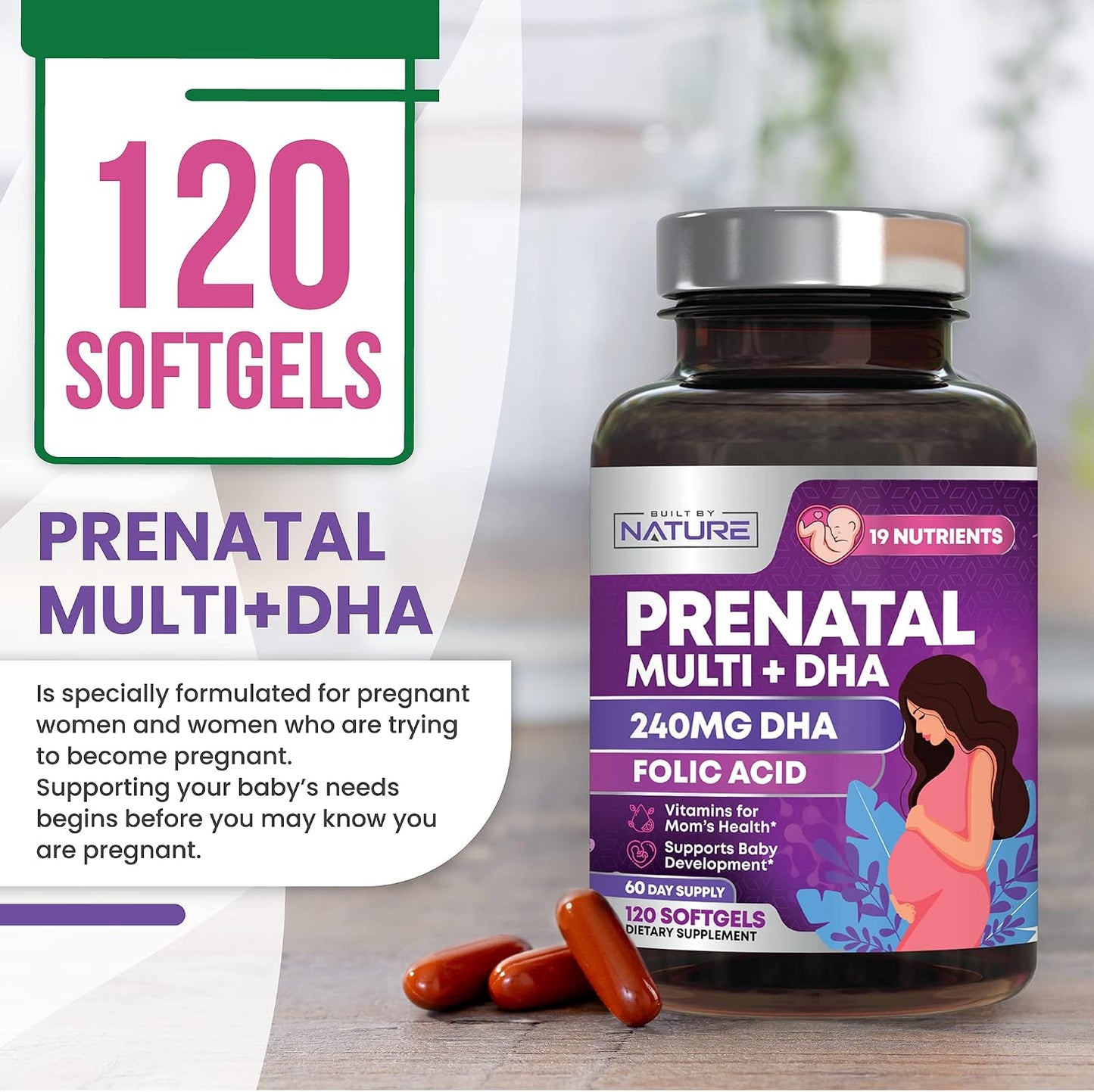 Built by Nature Prenatal Vitamins for Women – 120 Softgels - görsel 6