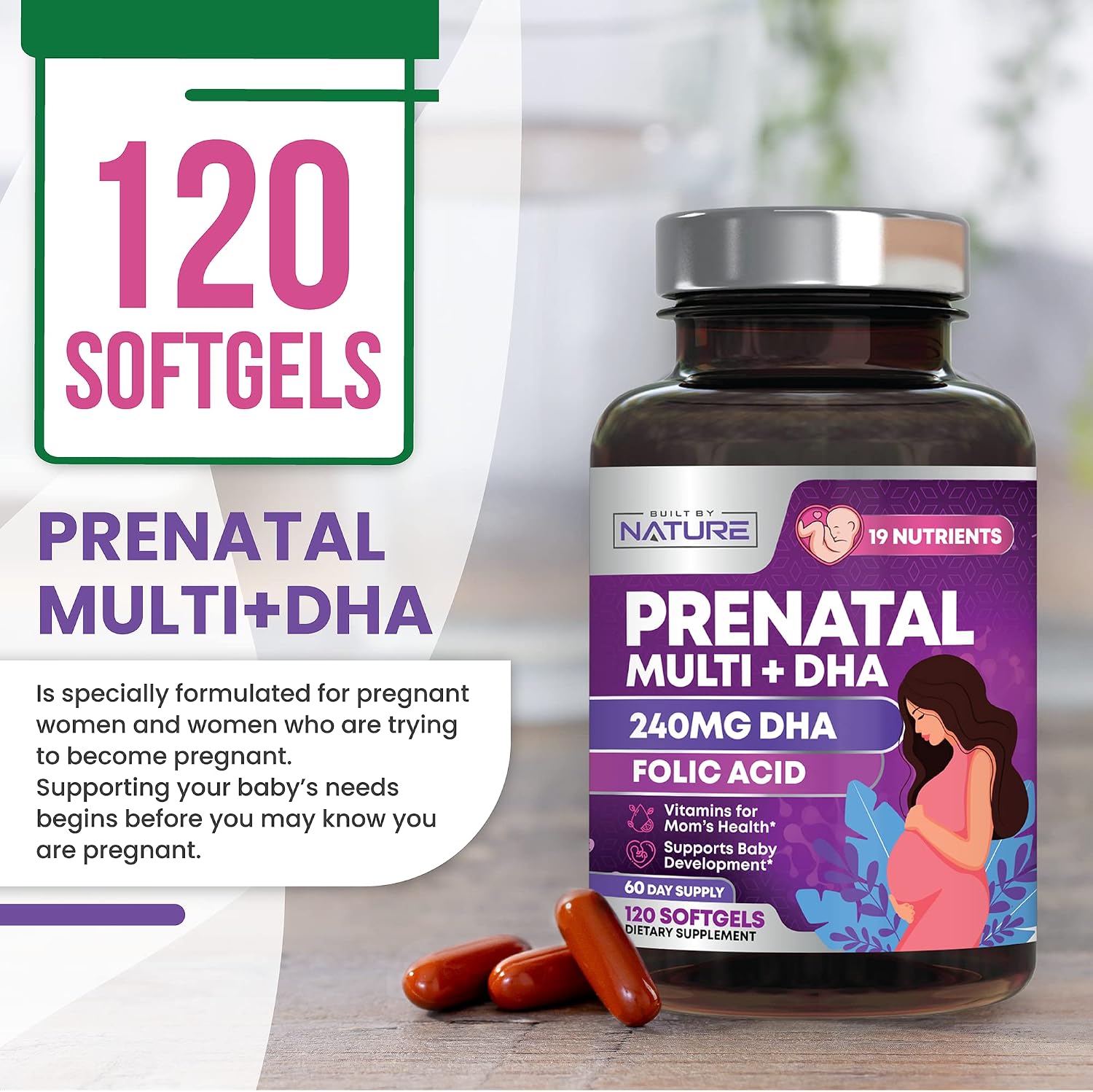 Built by Nature Prenatal Vitamins for Women – 120 Softgels - görsel 6