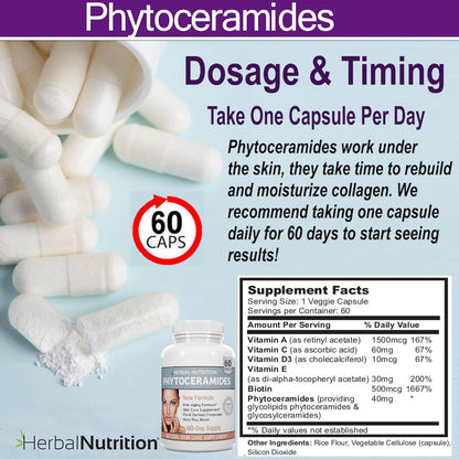 Herbal Nutrition Phytoceramides from Rice with Biotin Vitamin A, C, D and E, Three Bottle Pack, 180 Capsules 40mg