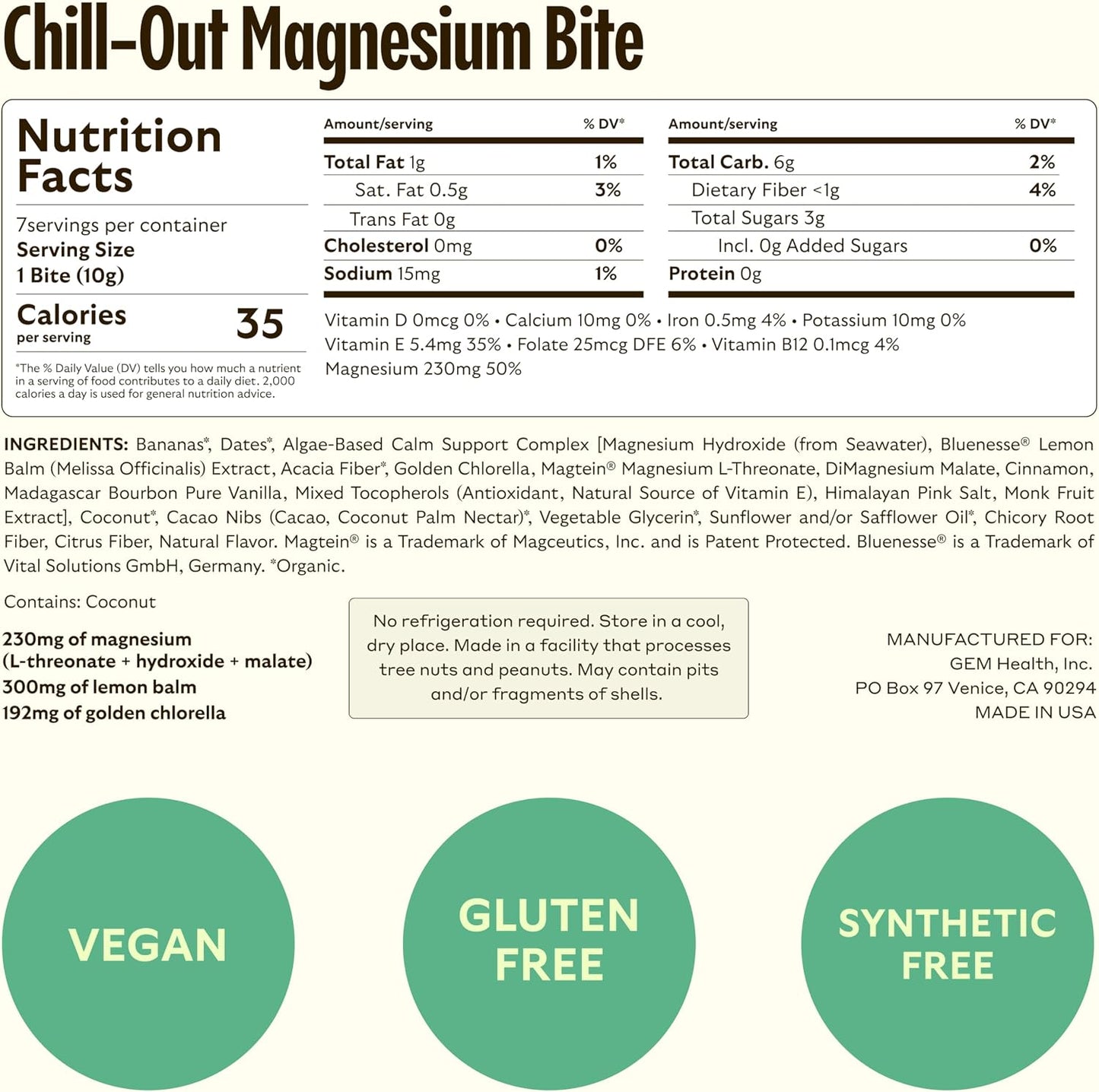 GEM Calm Bite - Banana Cinnamon | Magnesium L-Threonate, Golden Chlorella, Lemon Balm | Supports Calm Mind & Clarity | 7 Count - görsel 8
