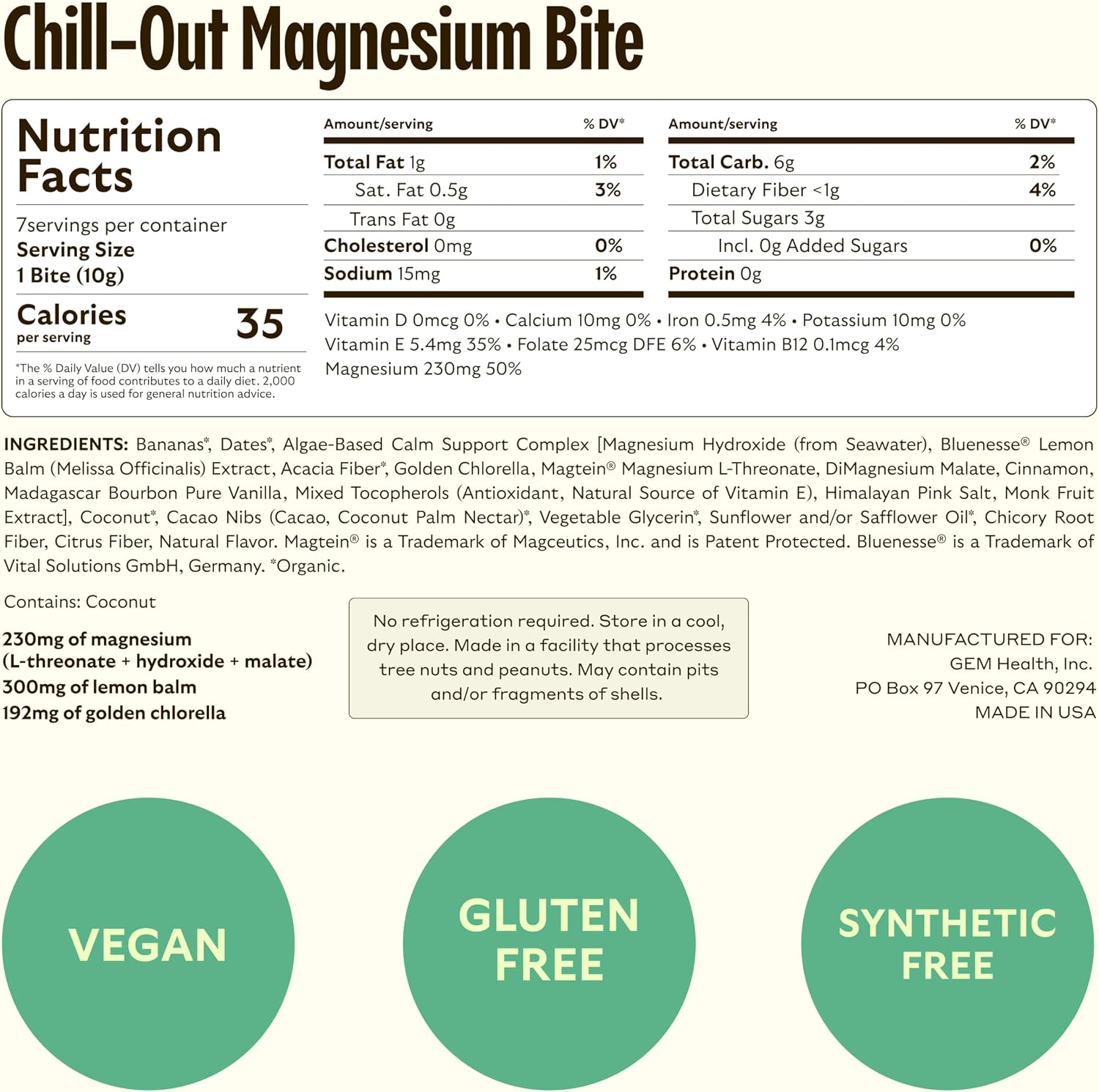 GEM Calm Bite - Banana Cinnamon | Magnesium L-Threonate, Golden Chlorella, Lemon Balm | Supports Calm Mind & Clarity | 7 Count - görsel 8