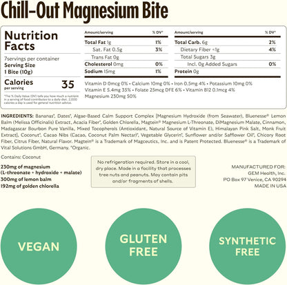 GEM Calm Bite - Banana Cinnamon | Magnesium L-Threonate, Golden Chlorella, Lemon Balm | Supports Calm Mind & Clarity | 7 Count