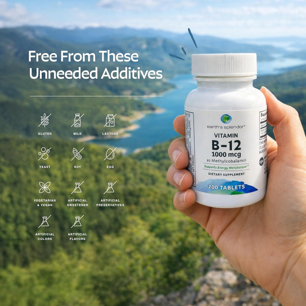 Earth's Splendor Energy + Muscle Support: Vitamin B12 (1000 mcg) and Magnesium (500 mg) Supplement – Image 6