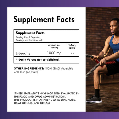 100% Pure L-Leucine 2000mg – Non-GM, Vegan – 120 Vegetarian Capsules
