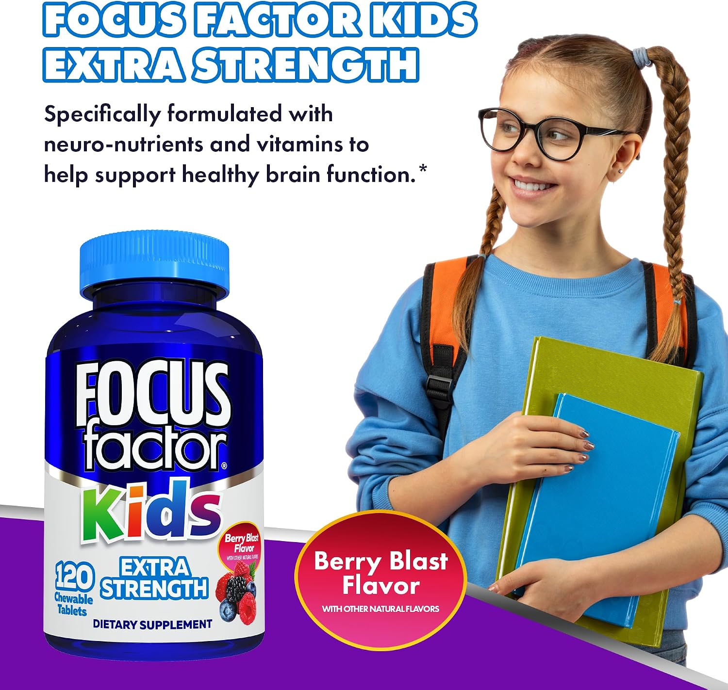 Focussed Factor Kids Extra Strength Daily Chewable – Brain Health Support – 120 Chewable Tablets - görsel 6