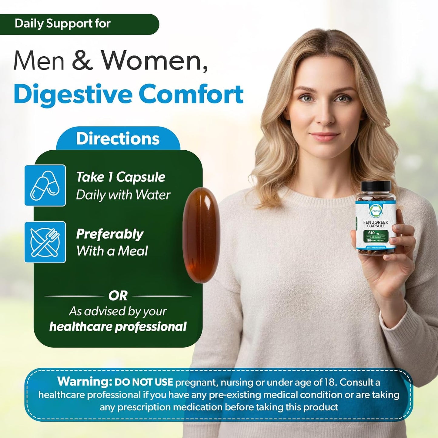TRUEMED Organic Fenugreek Capsules 610 mg – Digestive Comfort, Natural Energy & Wellbeing Support (90 Capsules) - görsel 4