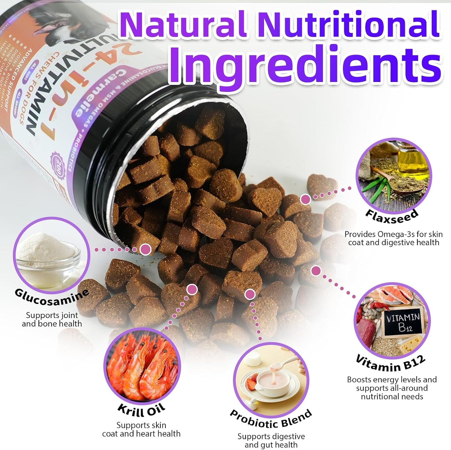 Dog Vitamins – 24-in-1 Complete Supplement, 200 Chews with Glucosamine, Probiotics, Omega-3. Supports Hips & Joints, Skin & Coat, Immune & Digestive Health. Chicken Flavour. - görsel 3