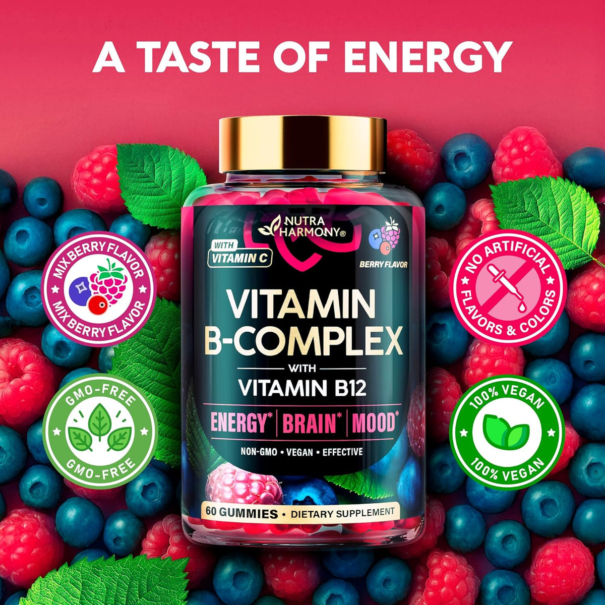 Vitamin B-Complex Gummies – Energy & Brain Support – Vegan – 60 Count – Image 7