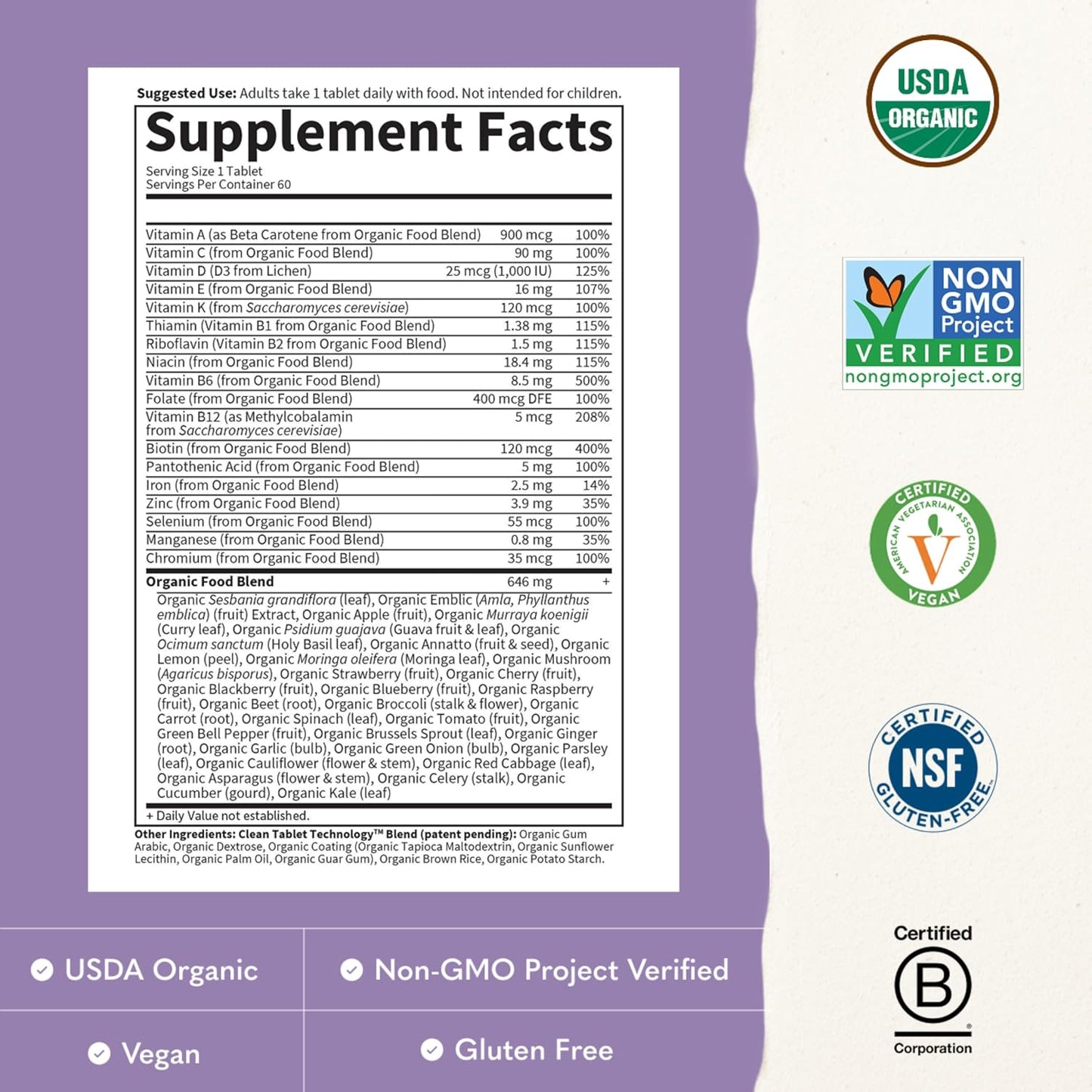 Garden of Life Organics Women's Multivitamin - Once Daily Wholefood Multi with Iron and Biotin, 60 Tablets - görsel 3