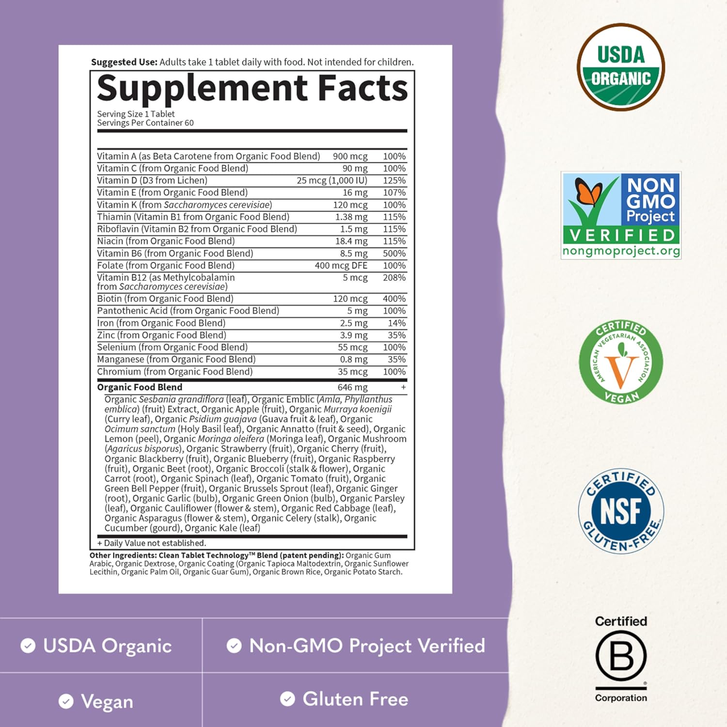 Garden of Life Organics Women's Multivitamin - Once Daily Wholefood Multi with Iron and Biotin, 60 Tablets - görsel 3