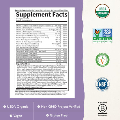 Garden of Life Organics Women's Multivitamin - Once Daily Wholefood Multi with Iron and Biotin, 60 Tablets