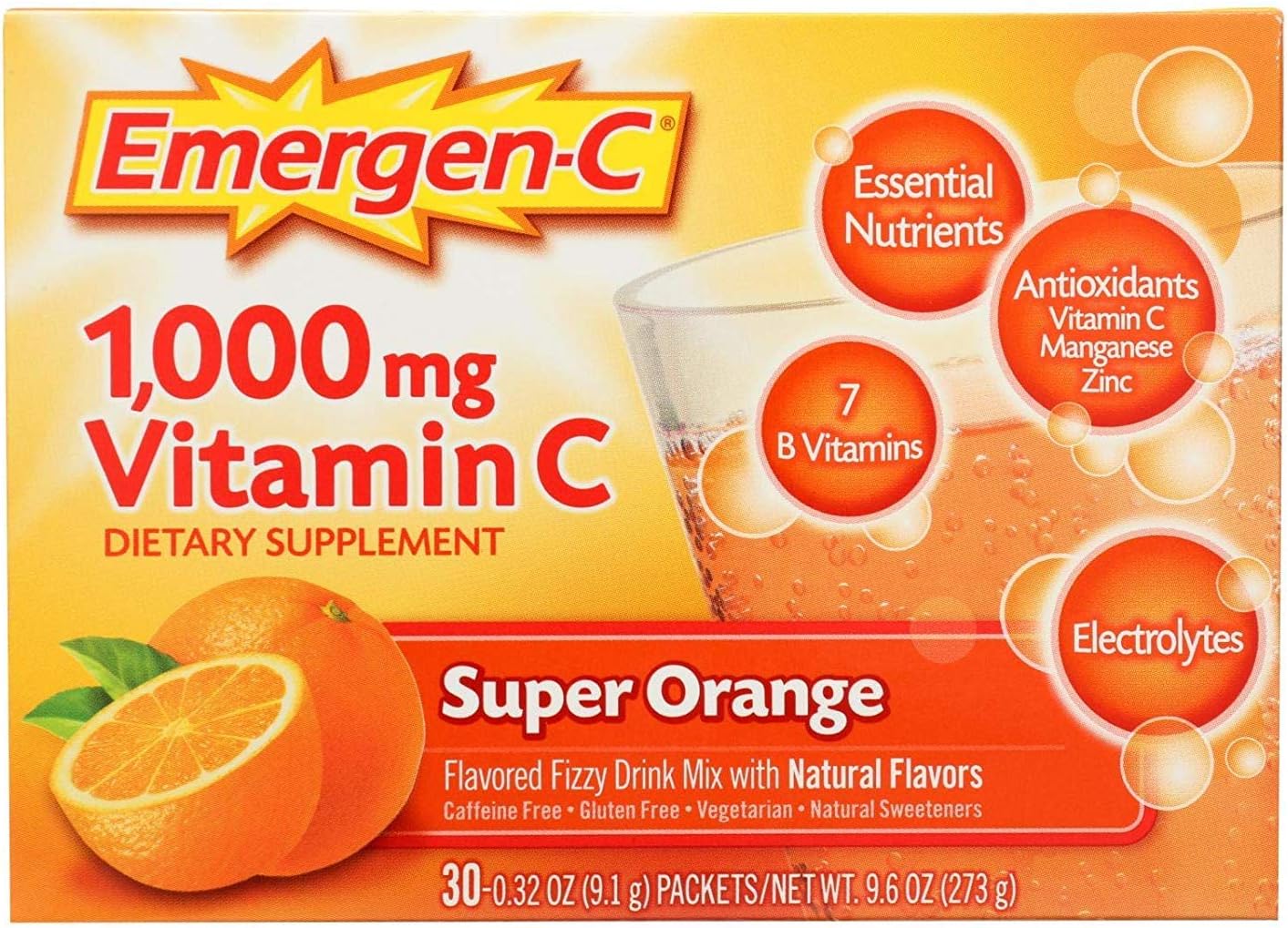 Emergen-C Vitamin C Tangerine Flavoured Drink Mix 30 Packets, 9.4 g each - görsel 2
