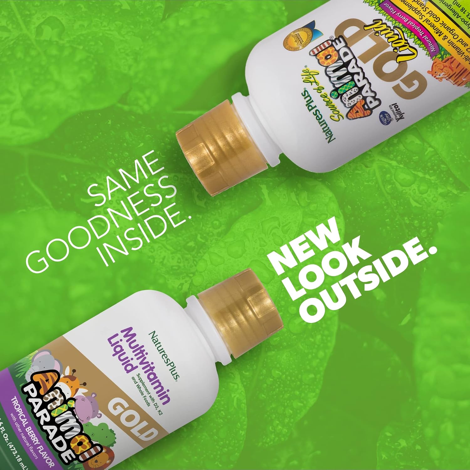 NaturesPlus Animal Parade Gold Children's Liquid Multivitamin – Natural Tropical Berry Flavour – 473 mL - görsel 2