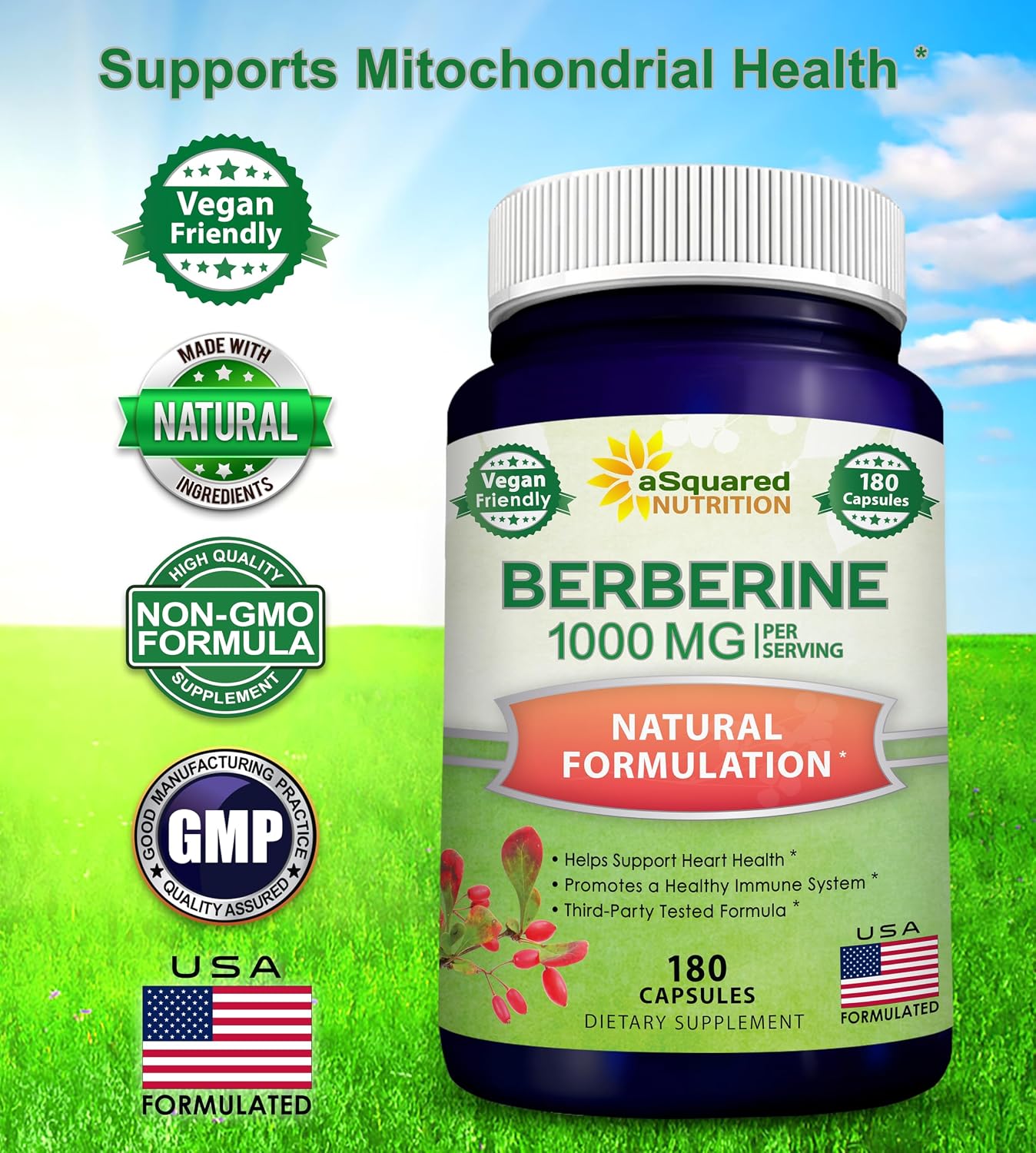 aSquared Nutrition Pure Berberine 1000mg - 180 Vegie Capsules - görsel 3