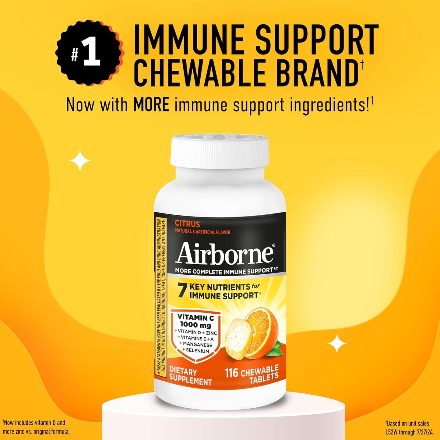 Airborne 1000mg Vitamin C + Zinc Immune Support Chewable Tablets, Citrus Flavour (116 Count) - görsel 4
