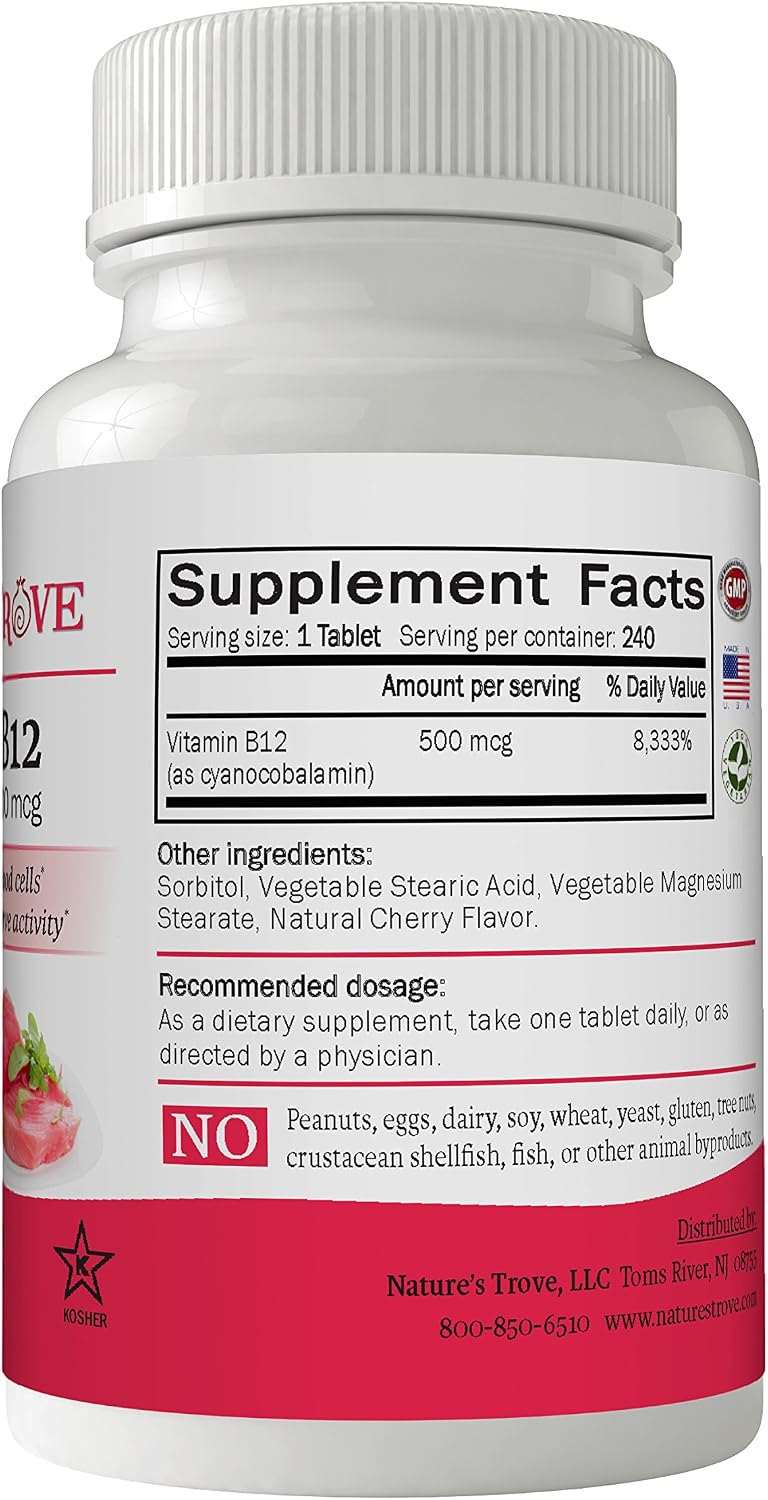 Vitamin B12 500 mcg by Nature's Trove - 240 – Delicious cherry flavour for easy, enjoyable intake – Image 2