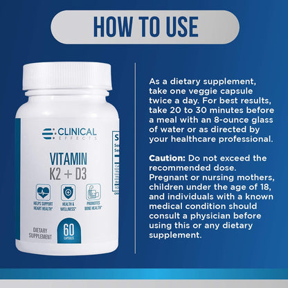 Clinical Effects Vitamin K2 + D3 with Bioperine Black Pepper Extract - 3 Pack