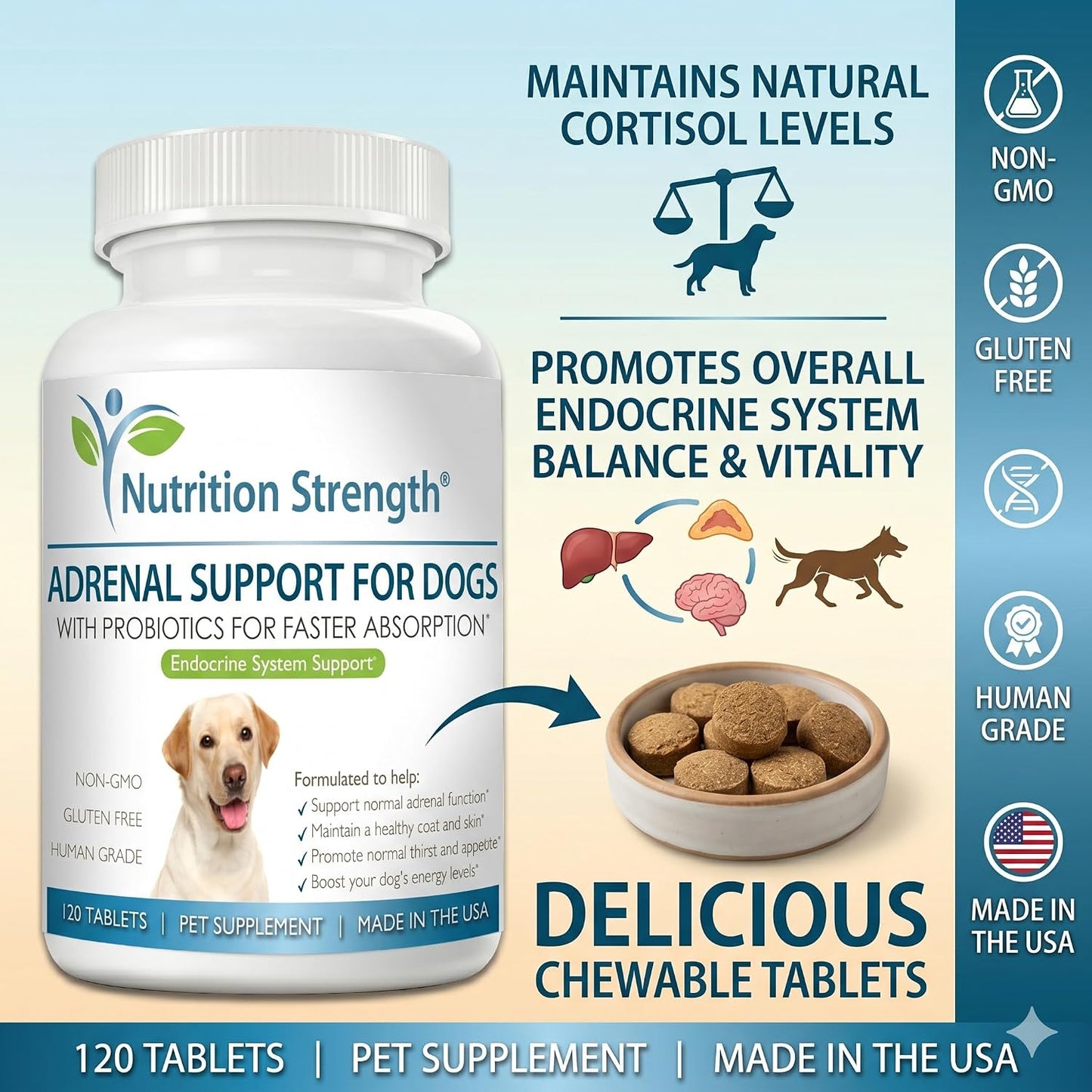 Adrenal Support for Dogs with Cushing's Disease - 120 Herbal Chewable Tablets - görsel 5