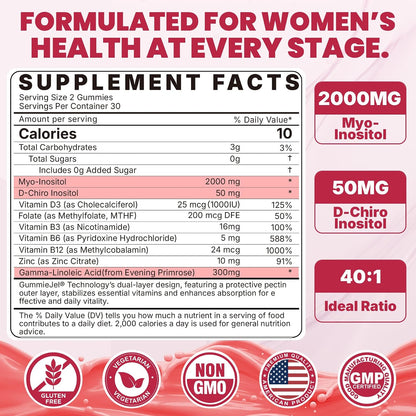 Nextdia Inositol Gummies with Evening Primrose Oil for Women's - 40:1 Ratio Myo-Inositol 2000mg & D-Chiro Inositol 50mg with – Image 2