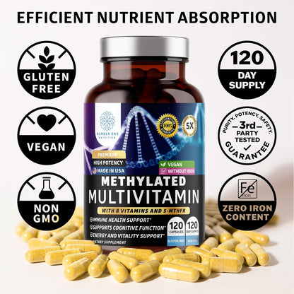 Number One Nutrition Methylated Multivitamin for Women's & Men – Natural Daily Multivitamin with Folate, Vitamin B12, B2 & – Image 7
