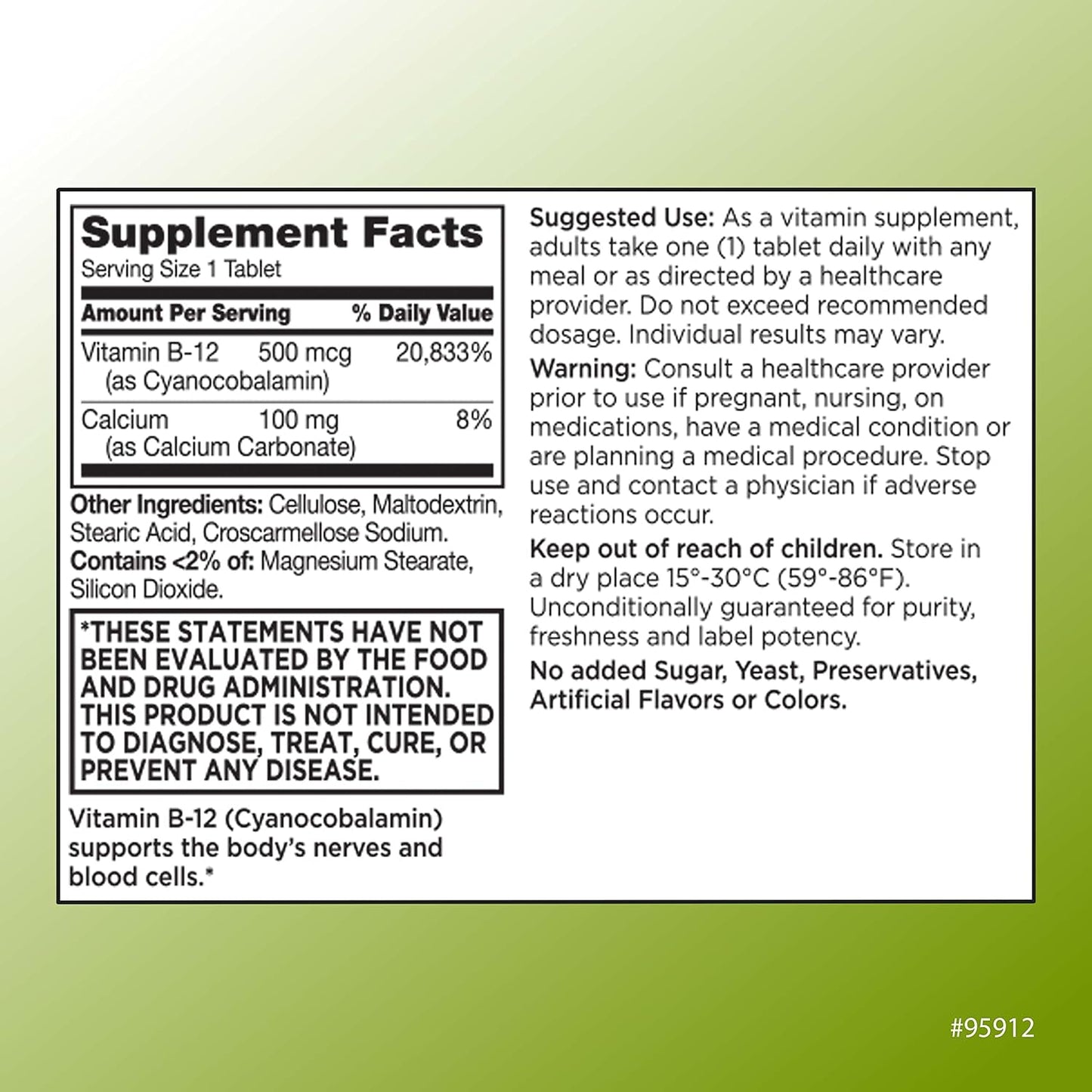 Quality Choice Vitamin B12 500 mcg Tablets – Energy, Metabolism & Nervous System Support – 100 Tablets - görsel 2