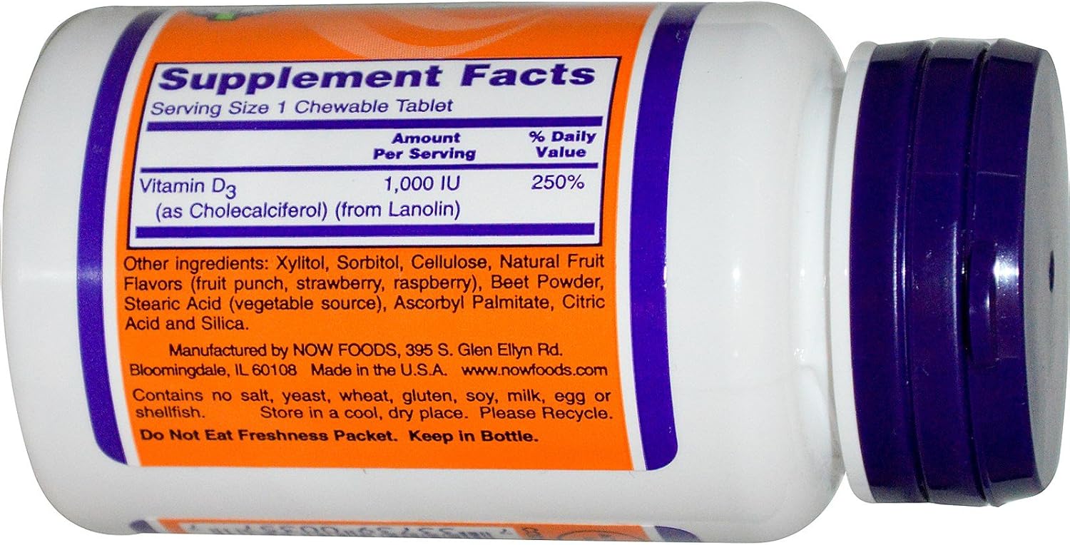 NOW Foods Vitamin D-3 1,000 IU 180 Chewable Tablets (Pack of 2) - görsel 2