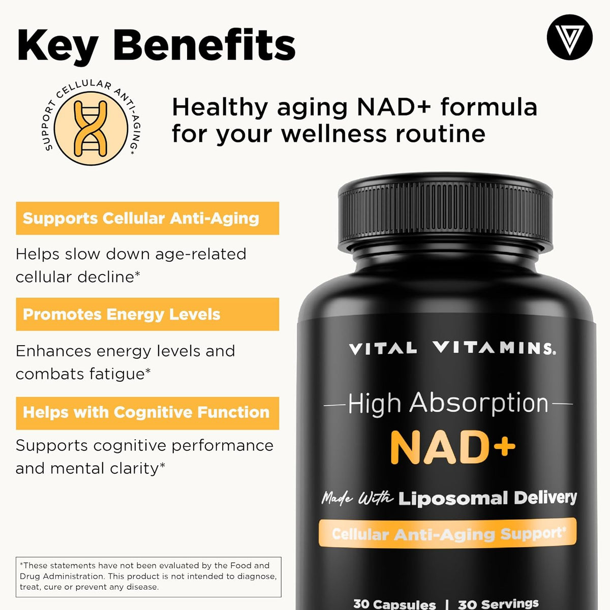Vital Vitamins NAD+ Supplement - 500mg – Individuals experiencing occasional brain fog or age-related cognitive – Image 4