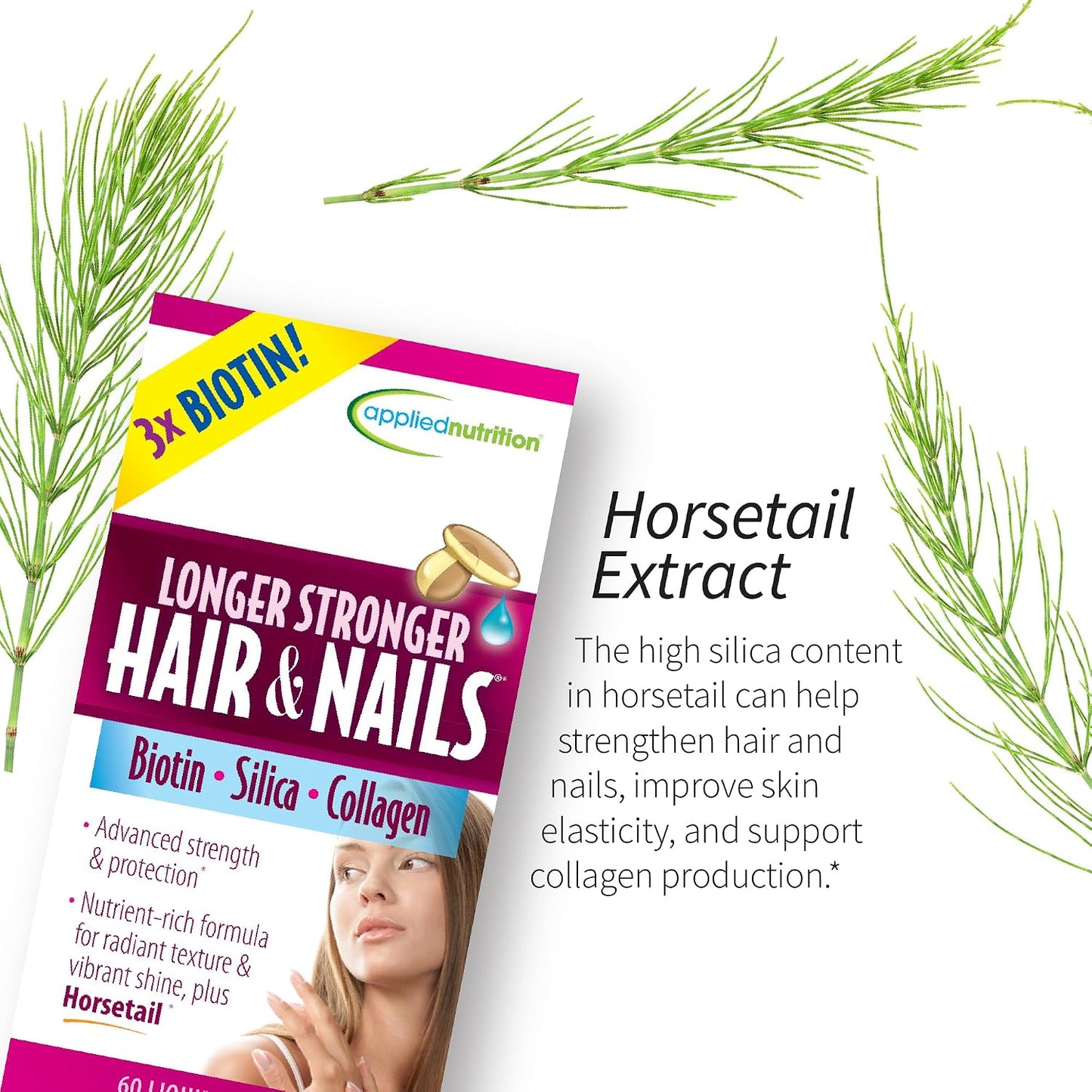 Applied Nutrition Longer Stronger Hair & Nails - 60 Liquid Soft-Gels (Pack of 4) - Biotin, Silica & Collagen - 120 Servings - görsel 6