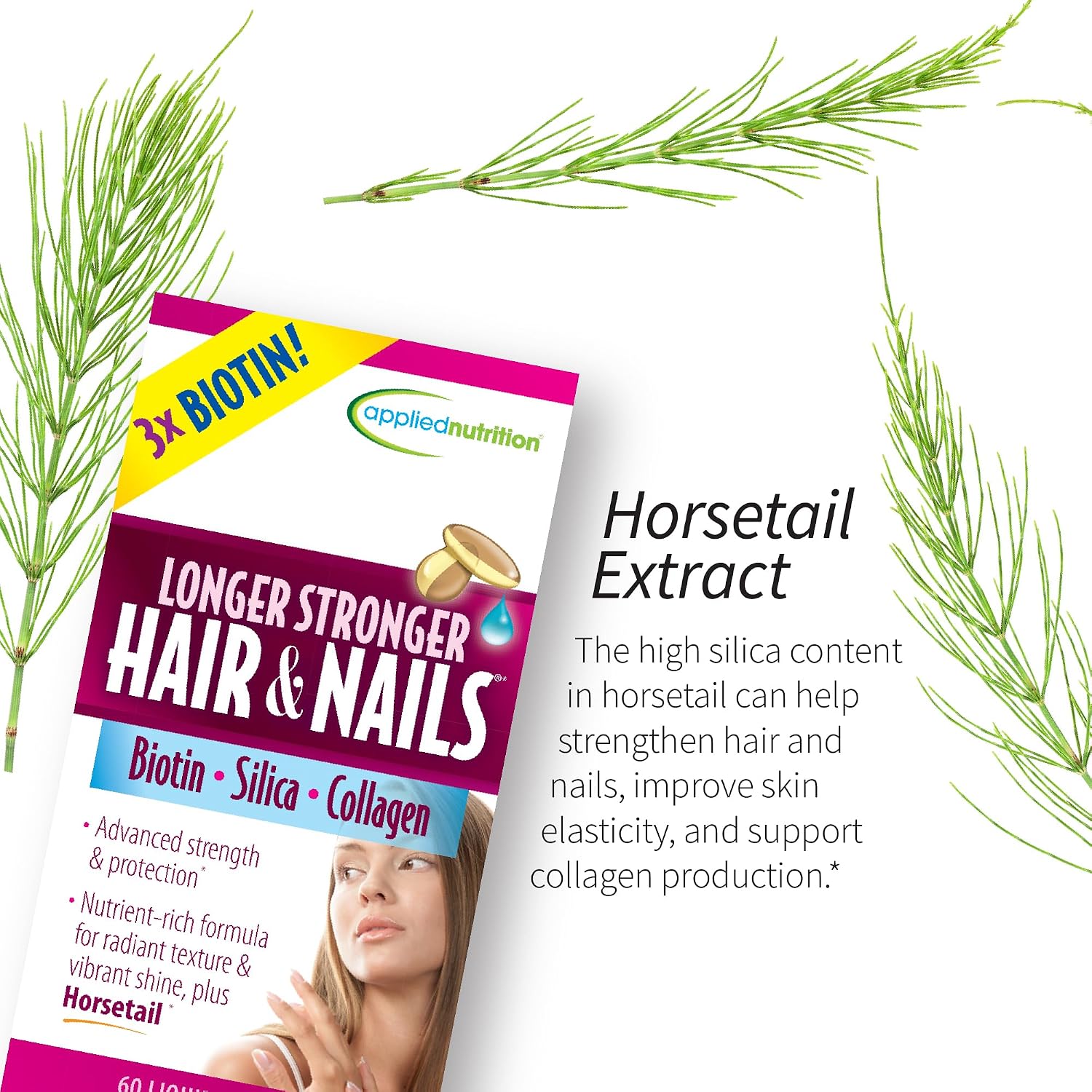 Applied Nutrition Longer Stronger Hair & Nails - 60 Liquid Soft-Gels (Pack of 4) - Biotin, Silica & Collagen - 120 Servings - görsel 6