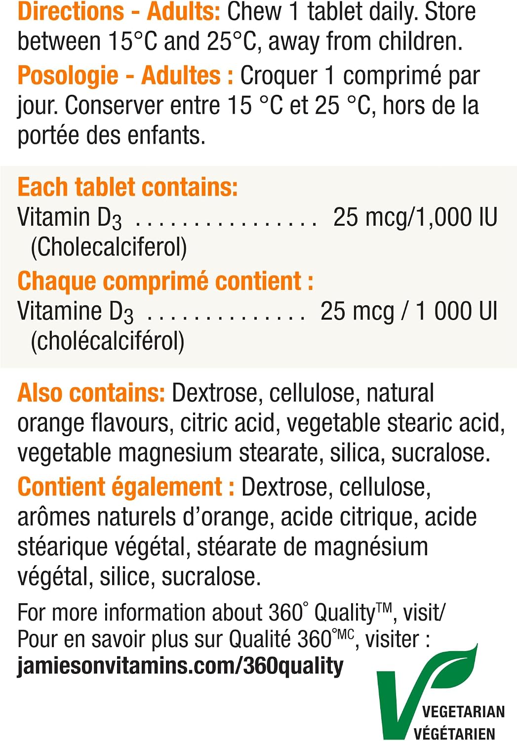 Jamieson Natural Tangy Orange Chewable Vitamin D 1000IU 100 tablets - görsel 5