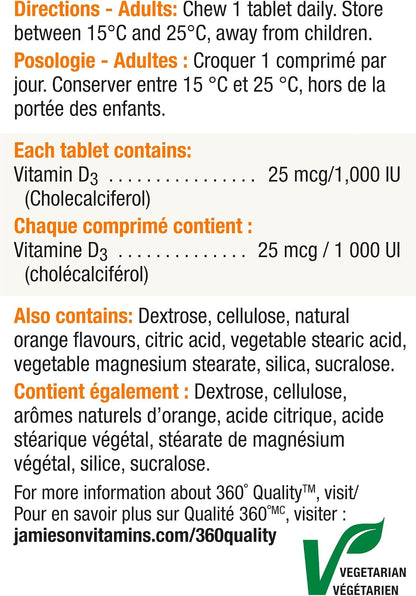 Jamieson Natural Tangy Orange Chewable Vitamin D 1000IU 100 tablets
