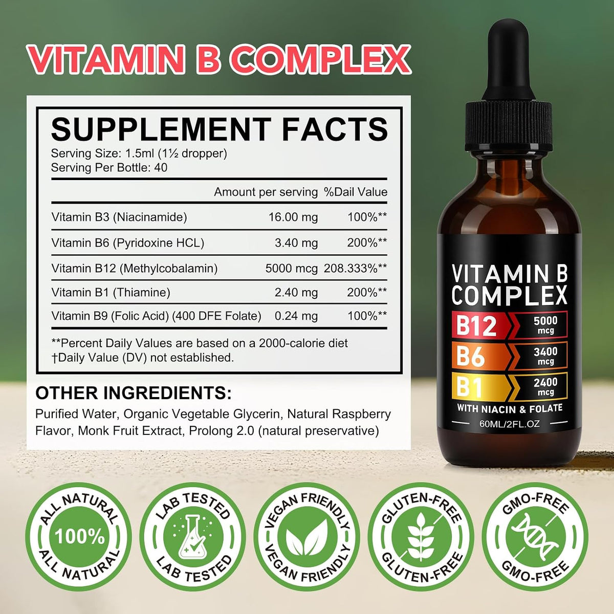 Frovetani Organic Vitamin B Complex - Liquid – Vitamin B9 (Folic Acid) – Provides 400 DFE folate to support DNA – Image 5