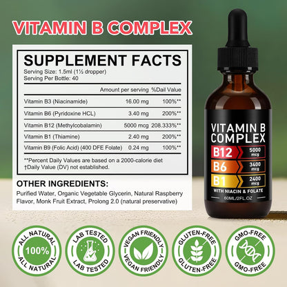 Frovetani Organic Vitamin B Complex - Liquid – Vitamin B9 (Folic Acid) – Provides 400 DFE folate to support DNA – Image 5
