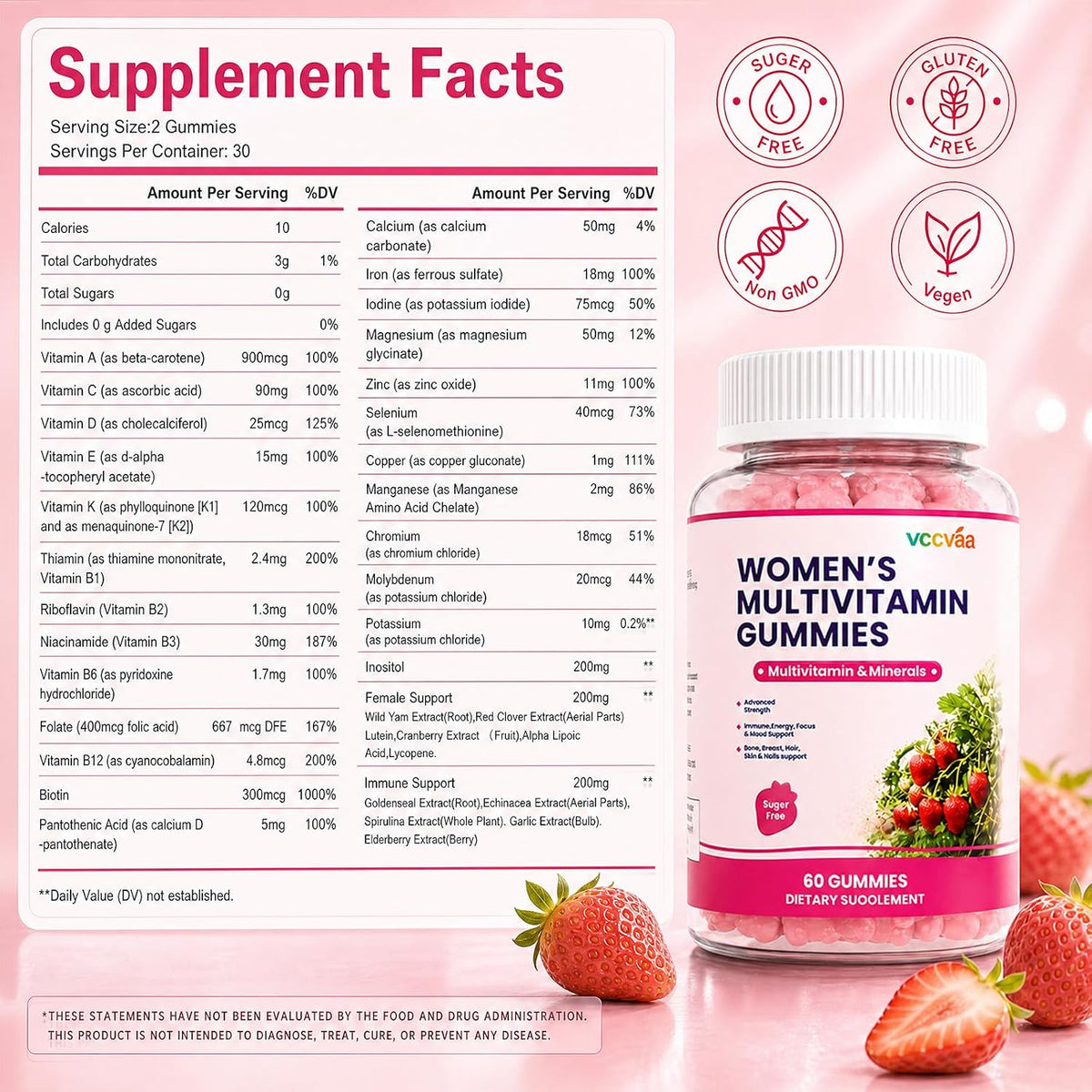 Vccvaa Sugar-free Multivitamin Gummies for – Gentle Iron Formula – Iron can often cause stomach upset, but the – Image 3