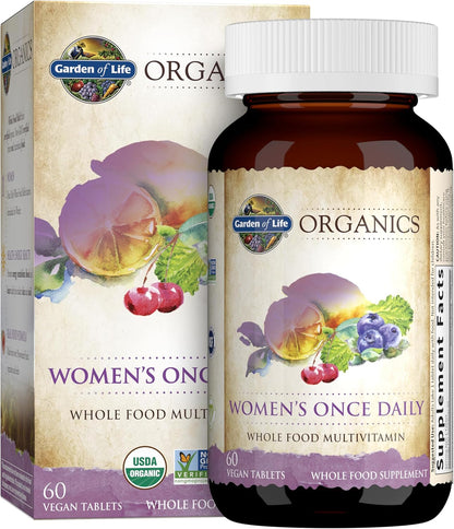 Garden of Life Organics Women's Multivitamin - Once Daily Wholefood Multi with Iron and Biotin, 60 Tablets