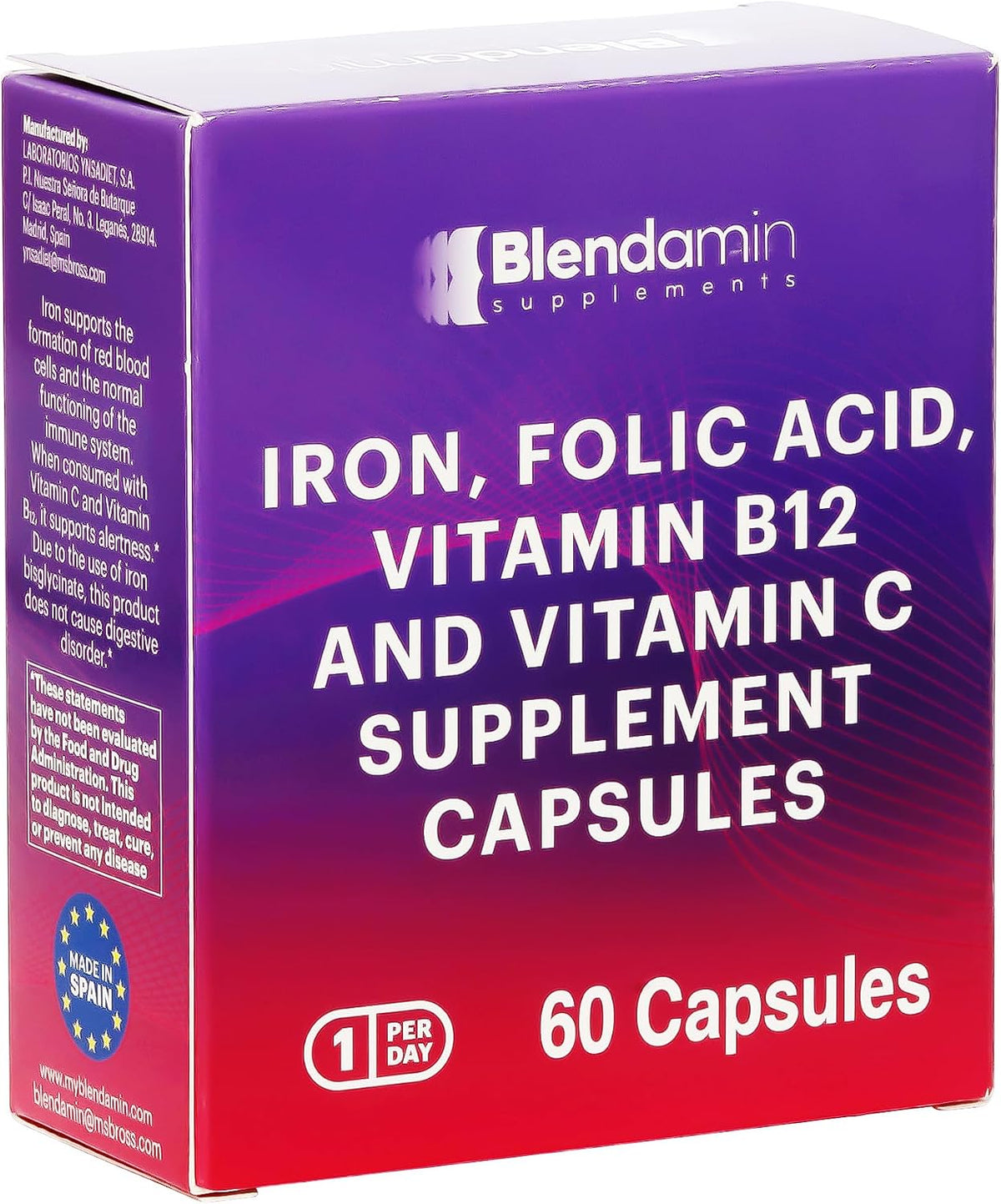 Blendamin Iron Ferrous Bisglycinate with – Folic Acid: This B vitamin works hand-in-hand with B12 to support DNA – Image 3