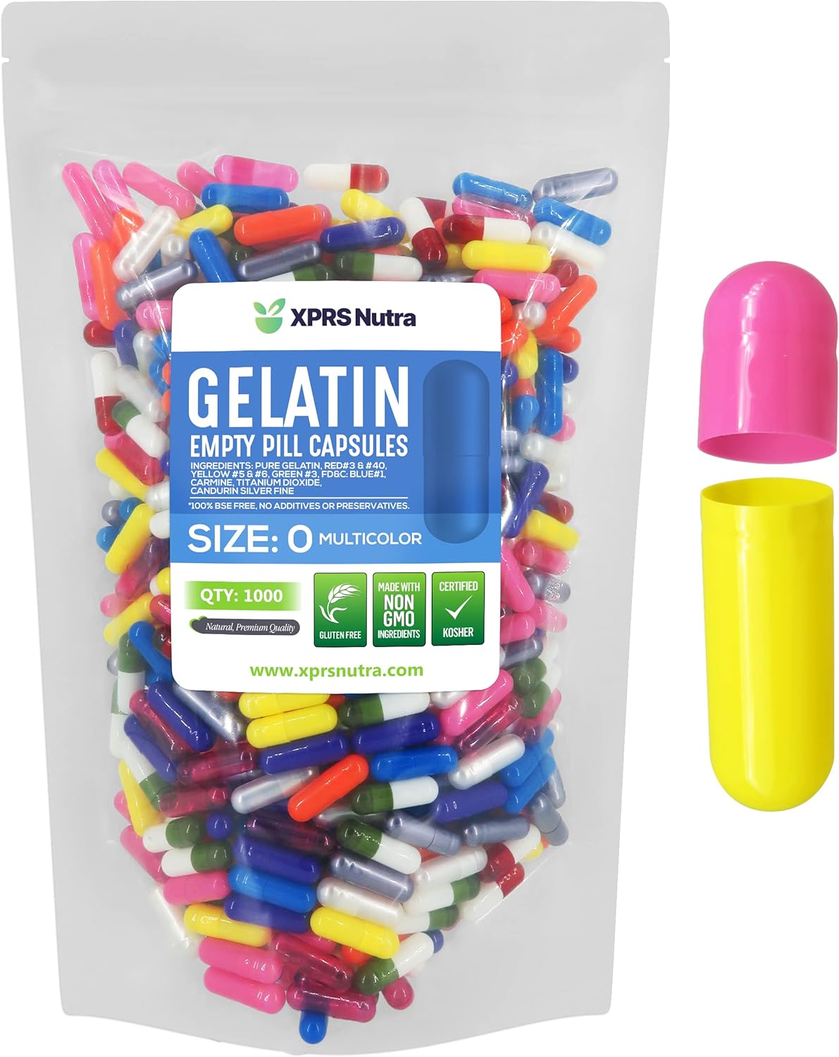 XPRS Nutra Size 0 Empty Capsules - 500 Count Empty Gelatine Capsules - Pills DIY Capsule Filling - Pure Bovine Pill Gel Caps for Do-It-Yourself Supplements (Blue) - görsel 8