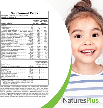 NaturesPlus Animal Parade Children's Chewable Multivitamin - 180 Animal-Shaped Tablets (Pack of 3) - Natural Assorted Flavours - Vegan, Gluten free - 270 Servings