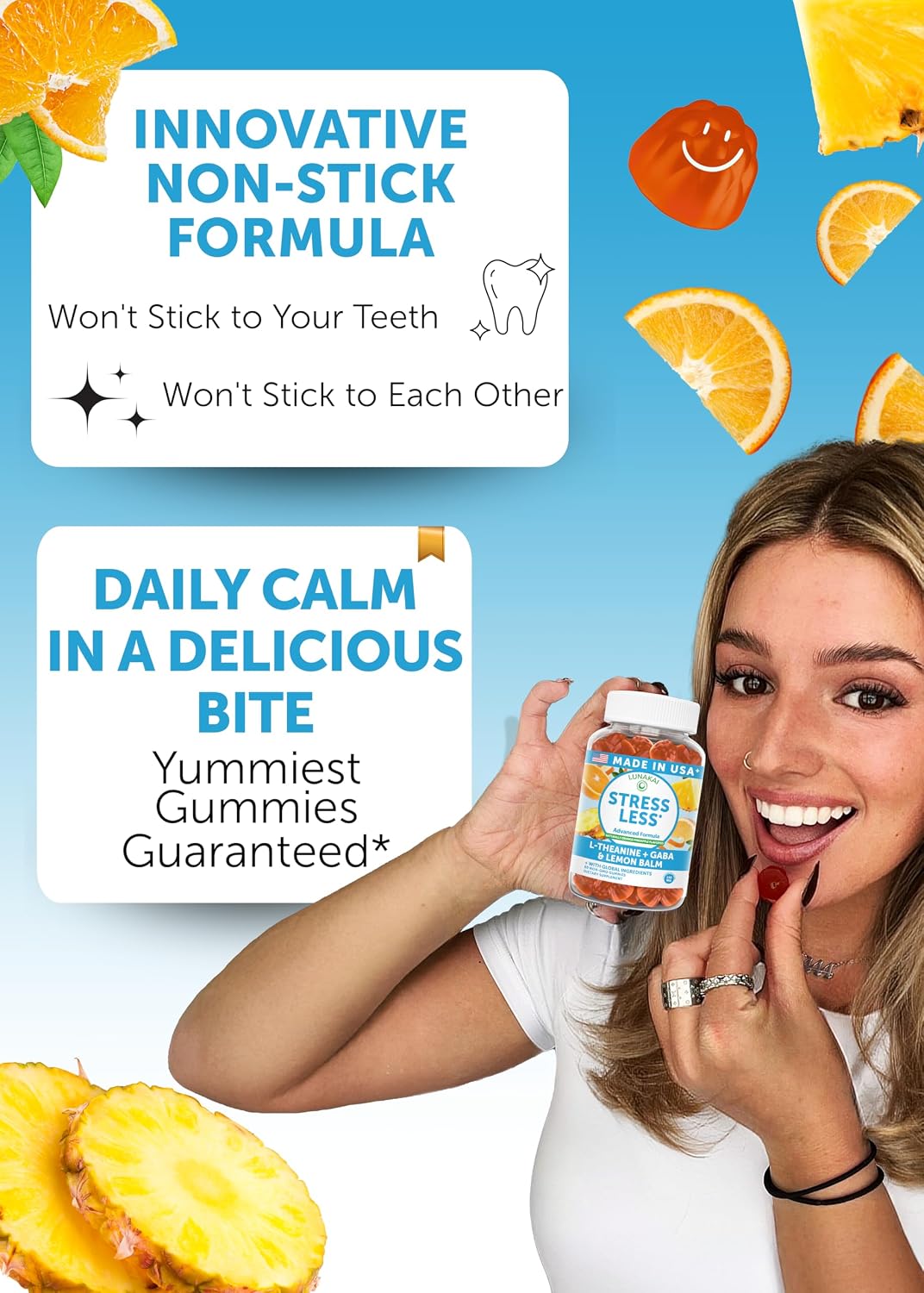 Lunakai USA Made Calm & Stress Relief Gummies – GABA + L-Theanine Supplement for Adults & Kids – 60 Count – Image 3