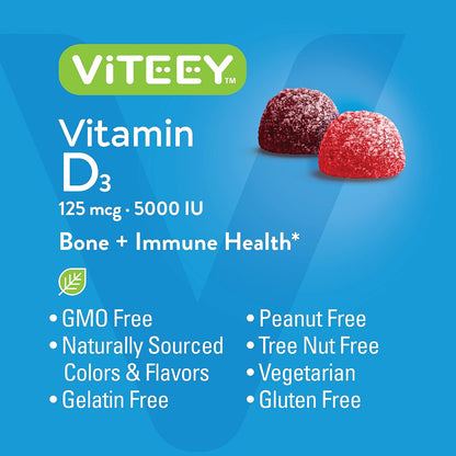 Viteey Vitamin D3 Gummies for Adults & Teens - 5,000 IU Ultra Strength - Berry Flavour - 120 Count