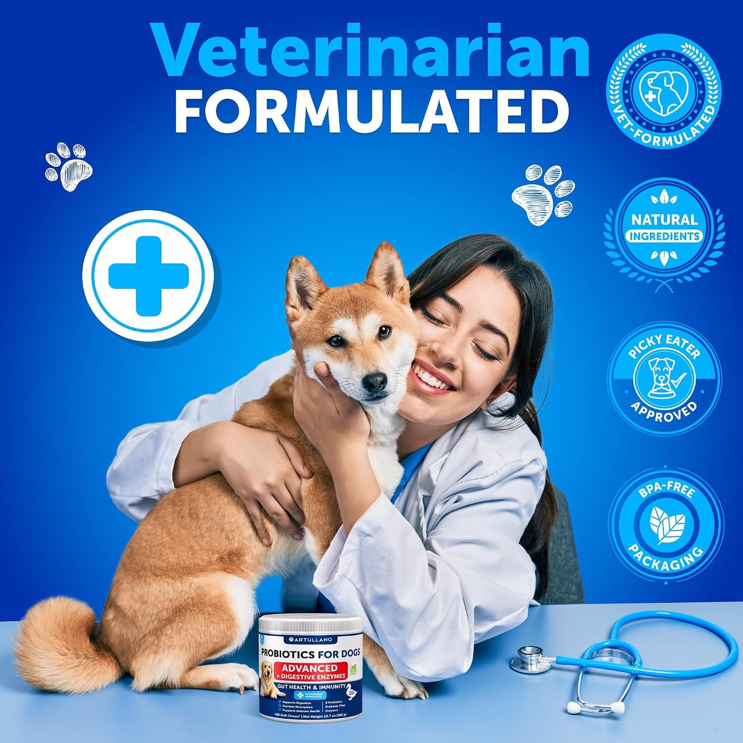 Artullano Probiotics for Dogs - Gut Health, Allergy & Immune Support - 180 Soft Chews - görsel 6