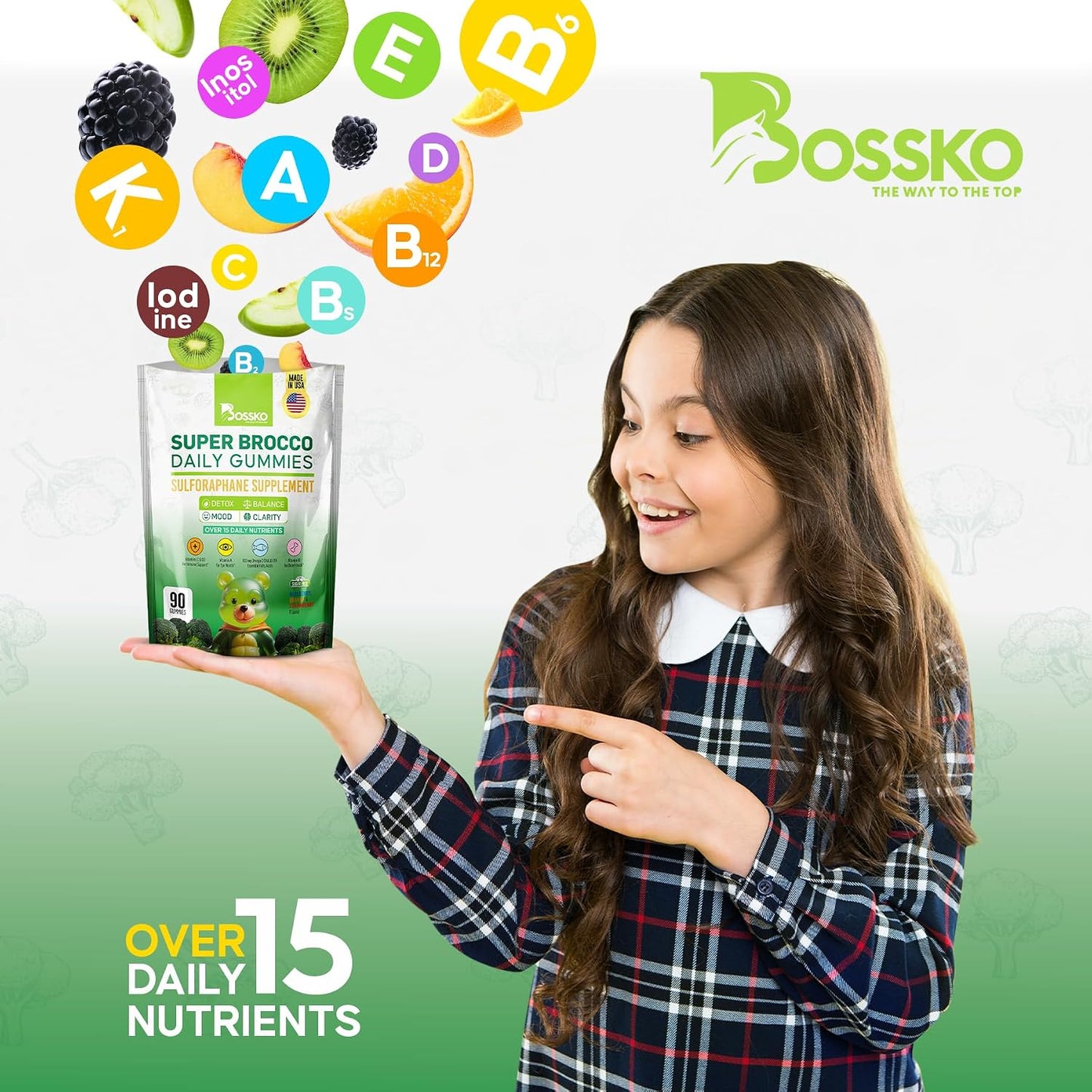 Bossko Sulforaphane Gummies with Omega-3 - Broccoli Sprout Extract, EPA/DHA - Cellular Health & Mood Support - 90 Vegan Gummies - Mixed Berry - görsel 2