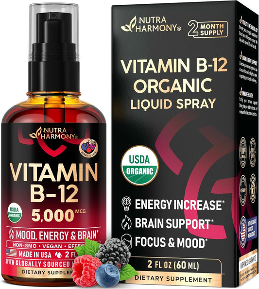 USDA Organic Vitamin B12 Sublingual Spray – – Energy Production: B12 helps convert food into energy at the – Image 1