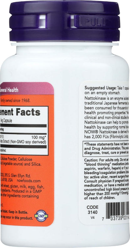 NOW Foods Nattokinase 100mg, 60 Capsules