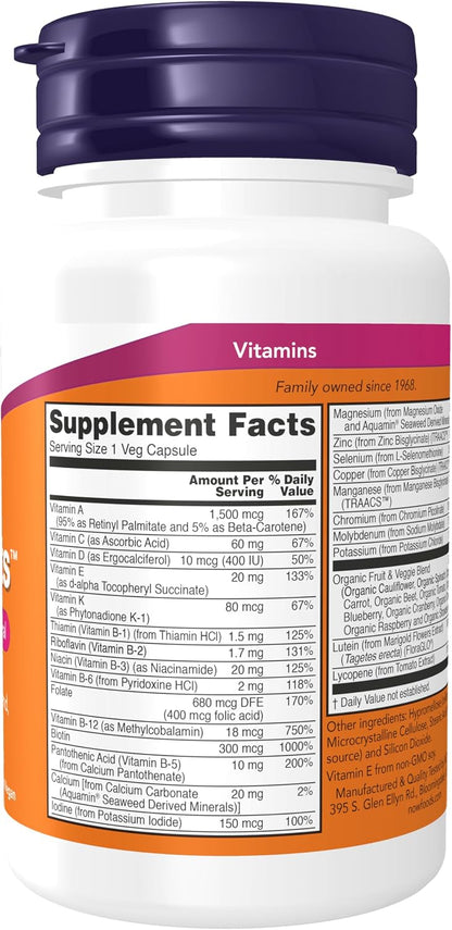 NOW Foods Daily Vits™ with Fruit & Vegetable Blend, Lutein and Lycopene, 30 Veg Capsules